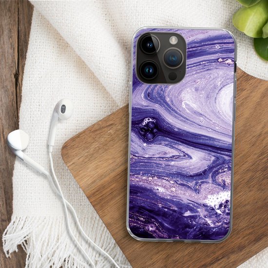 Telefoonhoesje Geschikt voor Apple Iphone 14 Pro hoesje - Marmer print - Natuursteen - Glitters - Siliconen Telefoonhoesje Telefoonhoesje