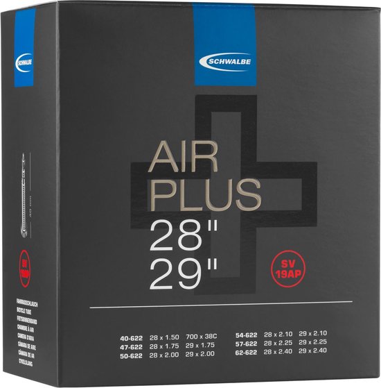Schwalbe Air Plus Binnenband - 19ap - 28/29 X 1.50/2.35 - 100% recyclebaar - Butylrubber - Zwart