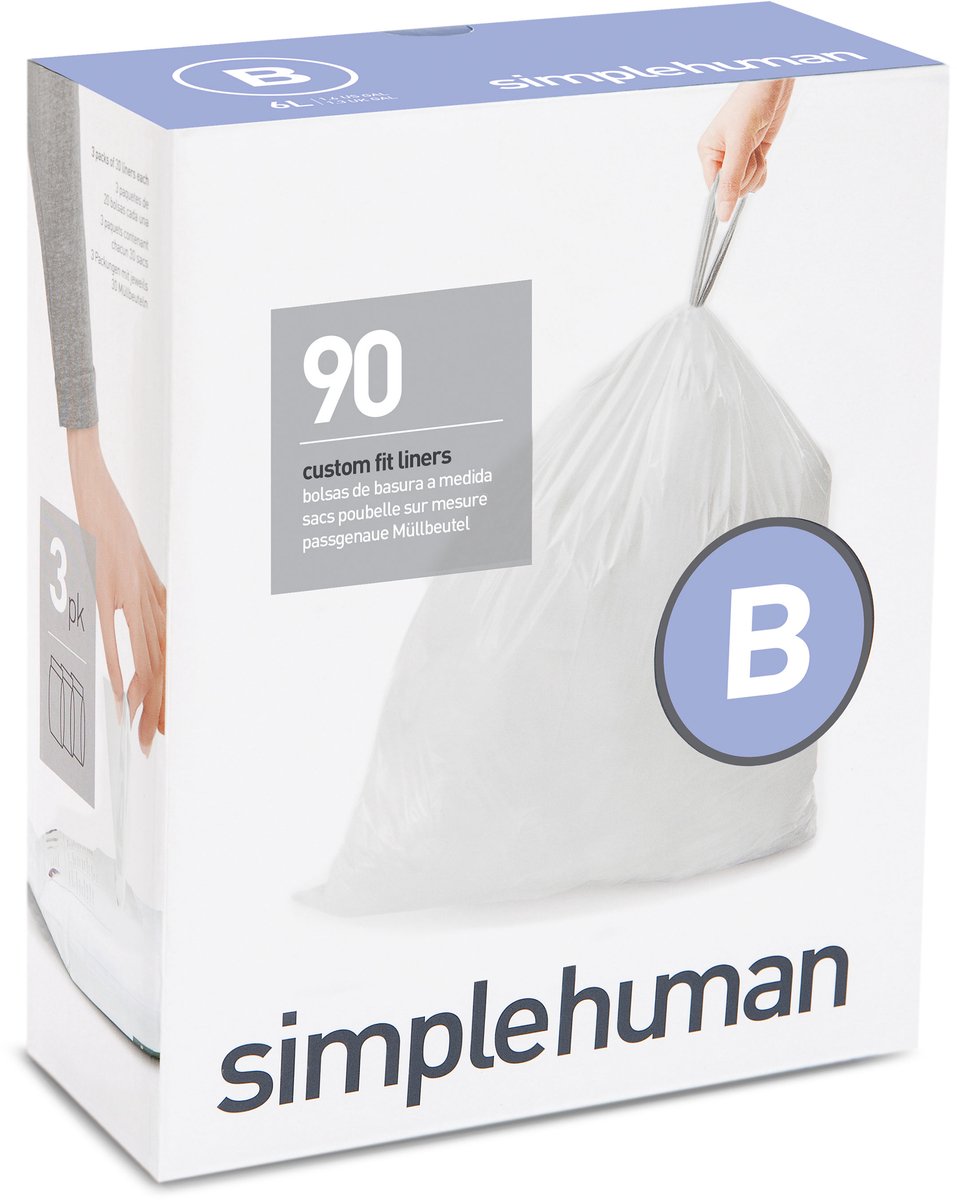 Simplehuman Code B Afvalzakken - 6 liter - 90 stuks - met Trekband - Wit