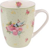 Clayre & Eef Mug 300 ml Vert Beige Porcelaine Fleurs Tasse à thé