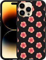 Geschikt voor Apple iPhone 14 Pro Max Hoesje Zwart Hawaiiaanse Bloemen - Designed by Cazy