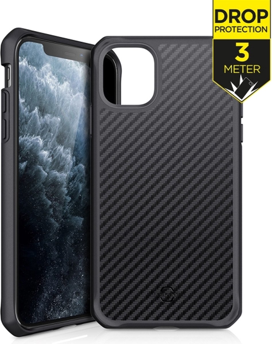 Apple iPhone 11 Pro Max Hoesje - Itskins - Level 2 HybridFusion Serie - Carbon Backcover - Carbon - Hoesje Geschikt Voor Apple iPhone 11 Pro Max