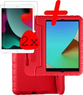 Hoesje Geschikt voor iPad 10.2 2021 Hoesje Kinder Hoes Shockproof Kinderhoes Met 2x Screenprotector - Kindvriendelijk Hoesje Geschikt voor iPad 9 Hoes Kids Case - Rood