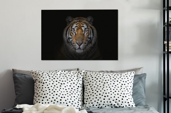 Toile - Tigre - Zwart - Animaux - Décoration murale - 90x60 cm - Peinture sur toile - Toile canvas