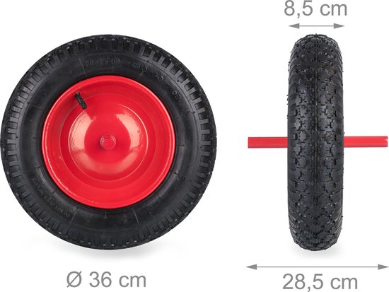 Relaxdays kruiwagenwiel - 3.50-8 - luchtband - stalen velg - met as - tot 120 kg - zwart-rood van Relaxdays — afbeelding 3