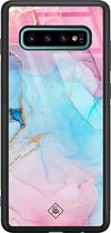 Casimoda® hoesje - Geschikt voor Samsung Galaxy S10+ - Marmer blauw roze - Luxe Hard Case Zwart - Backcover telefoonhoesje - Multi