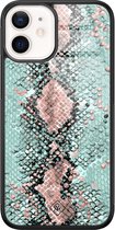 Casimoda® hoesje - Geschikt voor iPhone 12 Mini - Baby Snake - Luxe Hard Case Zwart - Backcover telefoonhoesje - Mint