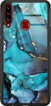 Casimoda® hoesje - Geschikt voor Samsung Galaxy A20s - Marmer Indigo Blauw - Luxe Hard Case Zwart - Backcover telefoonhoesje - Blauw