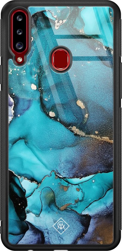 Coque Samsung Galaxy A20s verre - Marbre bleu indigo - Blauw - Hard Case Zwart - Coque téléphone Back cover - Marbre - Casimoda