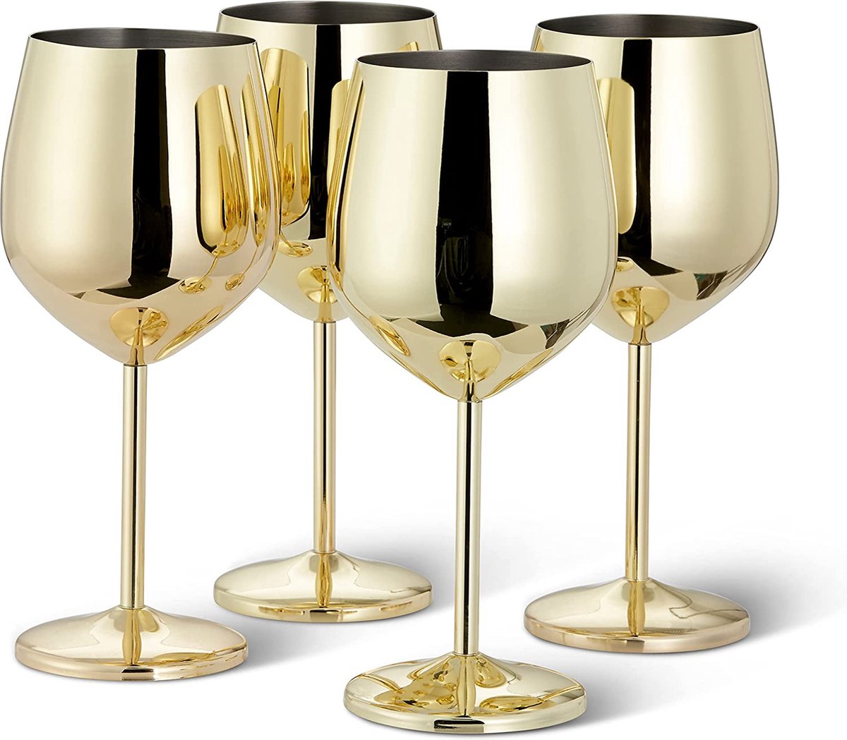 Oak & Steel 4 Gouden RVS Wijnglazen (540ml) - Onbreekbare Metalen Rodewijnglazen, Geschikt voor Cocktails & Mixdrankjes, Glanzende Afwerking