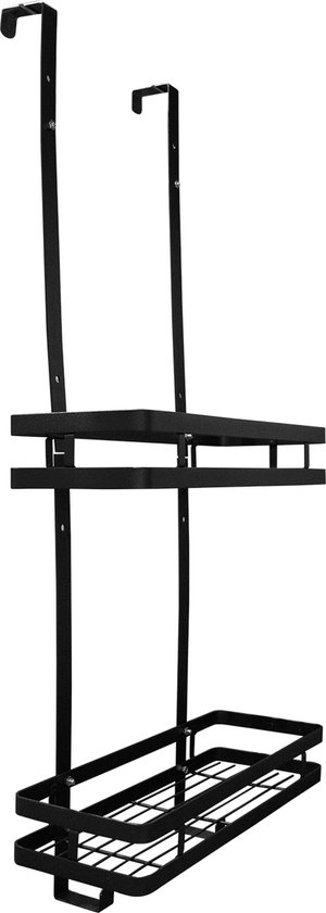 Belle Vous Zwarte 4 Laags Ijzeren Douche Caddy Rek - Geen Boren/Adhesieve Zuignap Hangende Badkamer Organizer Mand - Roestbestendige Zeep Opslag Houder voor Scheermessen, Sponsen, Shampoo en Meer