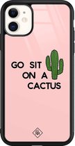Casimoda® hoesje - Geschikt voor iPhone 11 - Go Sit On A Cactus - Luxe Hard Case Zwart - Backcover telefoonhoesje - Roze