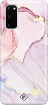 Casimoda® hoesje - Geschikt voor Samsung Galaxy S20 - Marmer roze paars - Zwart TPU Backcover - Marmer - Geel