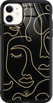 Casimoda® hoesje - Geschikt voor iPhone 11 - Abstract Faces - Luxe Hard Case Zwart - Backcover telefoonhoesje - Zwart