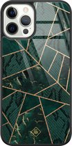 Casimoda® hoesje - Geschikt voor iPhone 12 Pro - Abstract Groen - Luxe Hard Case Zwart - Backcover telefoonhoesje - Groen