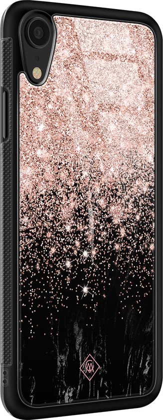 Coque iPhone XR en verre - Torsade marbrée - Couleur rose - Coque rigide Zwart - Coque arrière pour téléphone - Marbre - Casimoda
