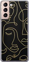 Casimoda® hoesje - Geschikt voor Samsung S21 - Abstract Faces - Backcover - Siliconen/TPU - Zwart