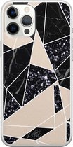 Casimoda® hoesje - Geschikt voor iPhone 12 Pro Max - Abstract Painted - Siliconen/TPU telefoonhoesje - Backcover - Geometrisch patroon - Zwart