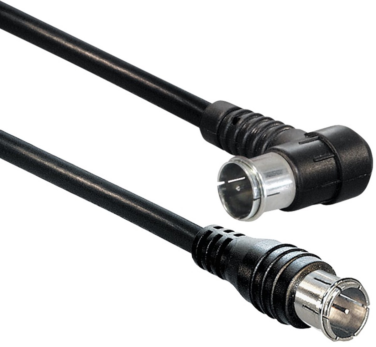 F-quick (m) recht - F-quick (m) haaks coaxkabel - zwart - 1,5 meter