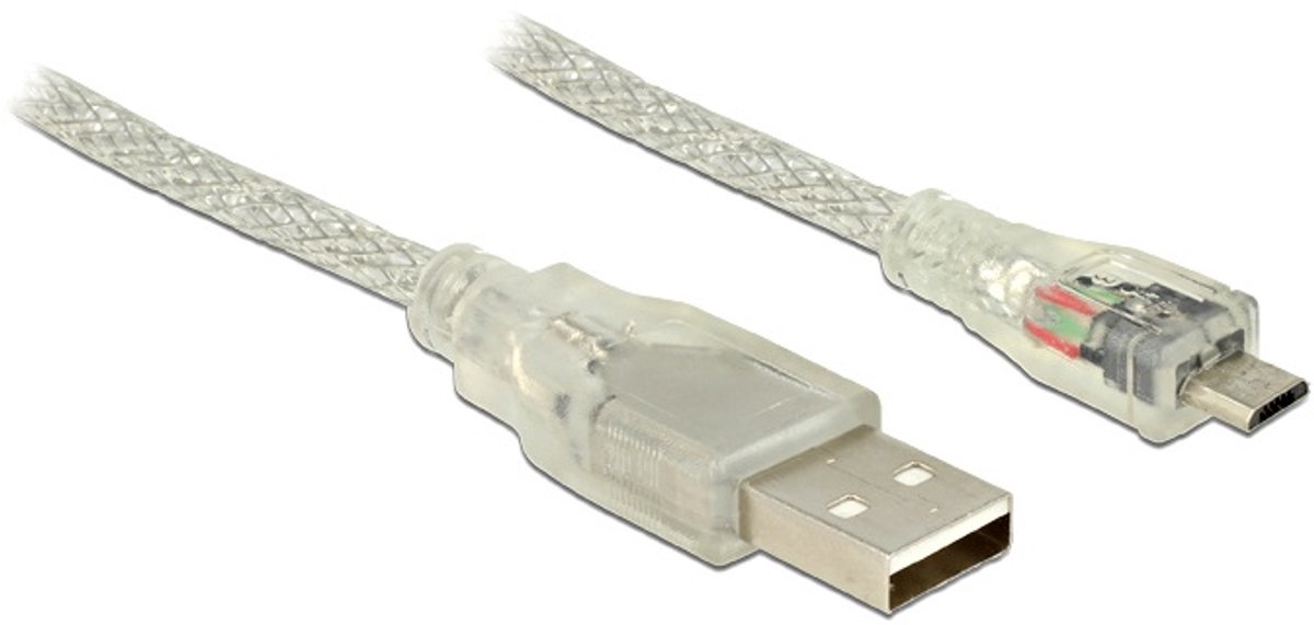 USB Micro B naar USB-A kabel - USB2.0 - tot 2A / transparant - 1 meter