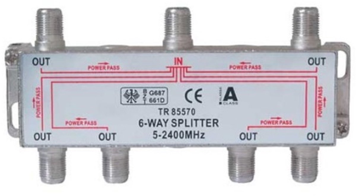 F satelliet splitter met 6 uitgangen / 5-2400 MHz