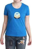 Blauw bedrukt katoenen T-shirt met korte mouwen