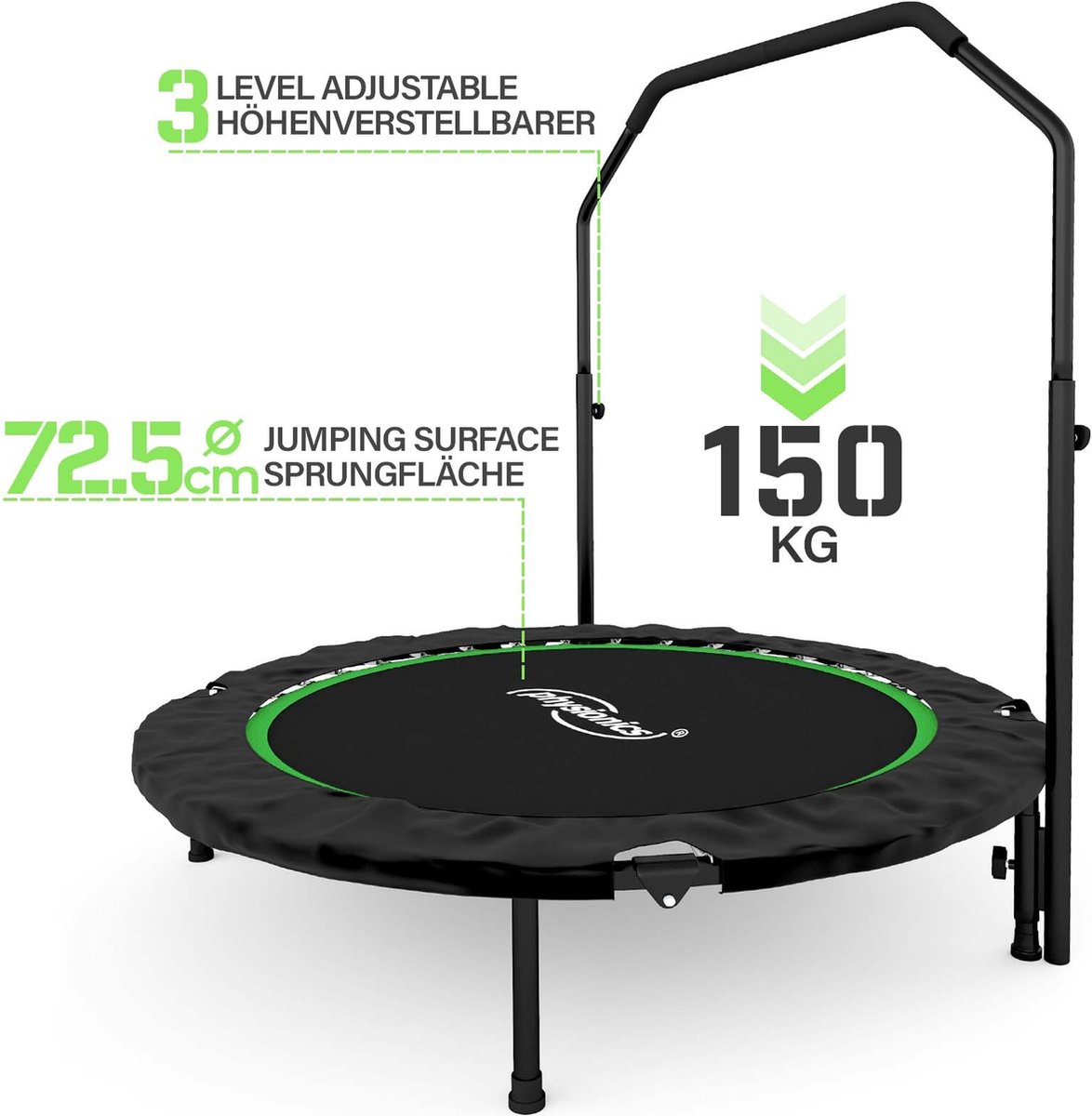 Trampoline voor kinderen, voor binnen en buiten, diameter 101 cm, opvouwbare fitness trampoline met verstelbare schuimrubberen handgreep en antislip zuignappen, tuintrampoline, kindertrampoline voor Trampoline voor kinderen, voor binnen en buiten, diameter 101 cm, opvouwbare fitness trampoline met verstelbare schuimrubberen handgreep en antislip zuignappen, tuintrampoline, kindertrampoline voor
