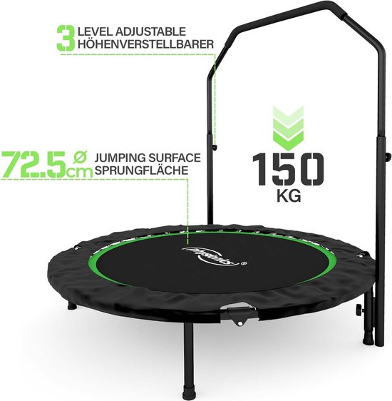 Goodvibes Opvouwbare Fitnesstrampoline met in hoogte verstelbaar Handvat - Diameter 101 cm - Voor Binnen/Buiten