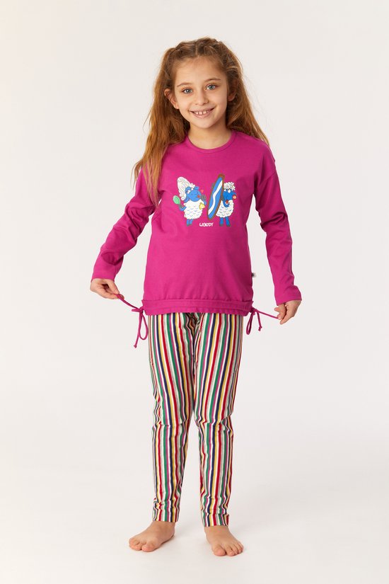 Woody pyjama meisjes - fuchsia - schaap - 222-1-BSL-S/467 - maat 140
