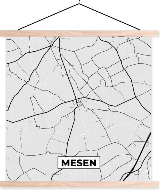 Porte-affiche avec affiche - Affiche scolaire - België - Mesen - Plan de la ville - Carte - Zwart Wit - Plan d'étage - 120x120 cm - lattes vierges