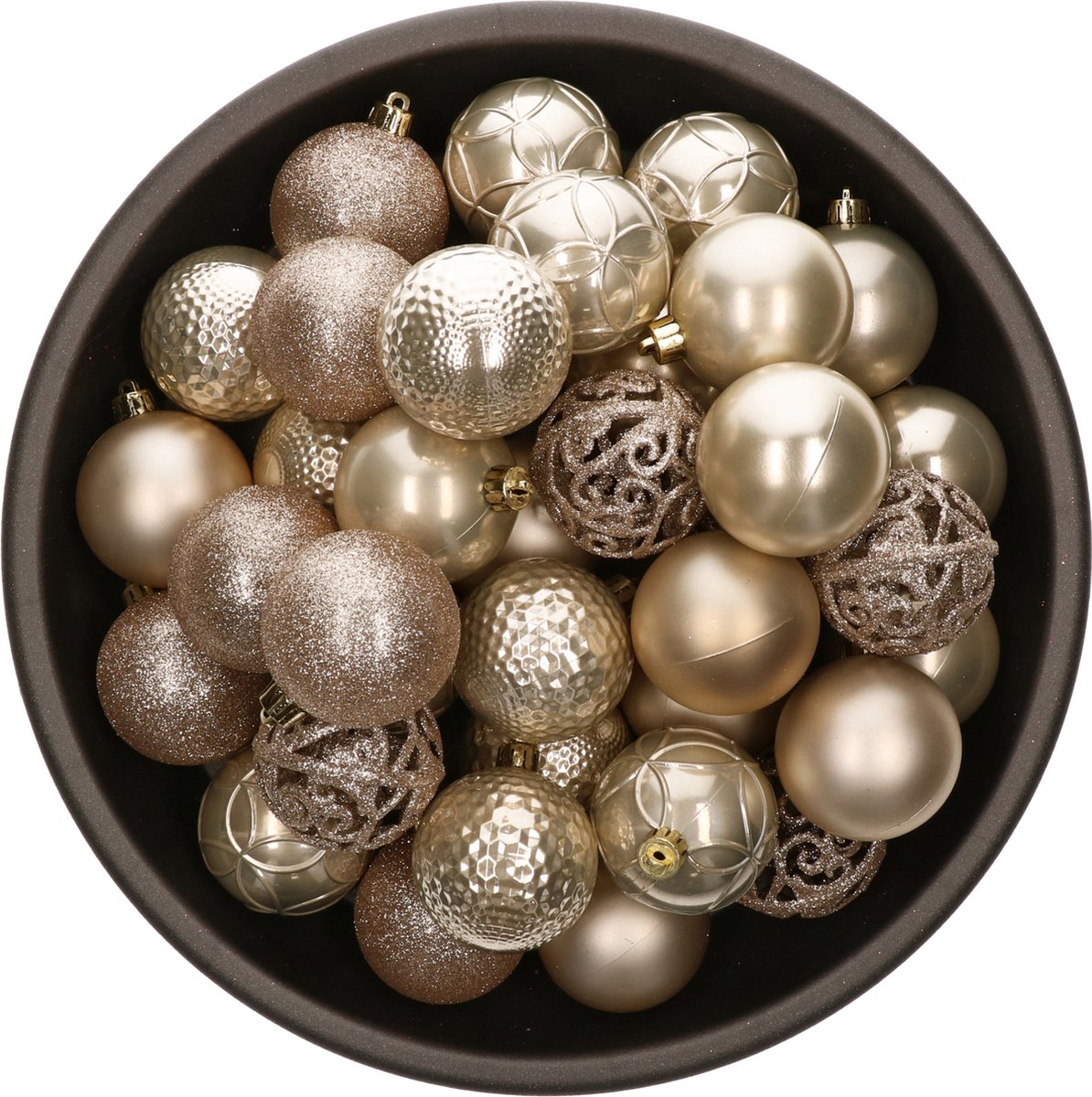 37x stuks kunststof/plastic kerstballen parel/champagne 6 cm mix - Onbreekbaar - Kerstboomversiering/kerstversiering