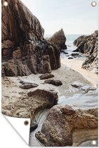 Tuinposter - Zomer - Stenen - Strand - Water - Tuin - 40x60 cm - Tuindecoratie - Muurdecoratie - Wanddecoratie - Tuindoek - Buitenposter