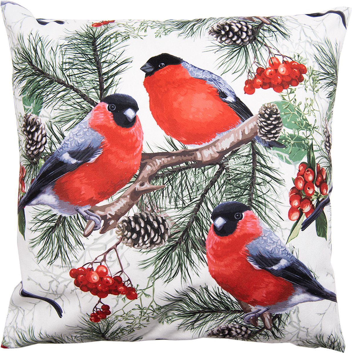 Clayre & Eef Kussenhoes 45x45 cm Wit Rood Polyester Vogels Sierkussenhoes