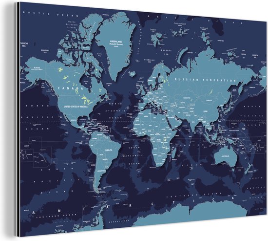 Carte du monde abstrait bleu avec des ombres sombres Aluminium 120x80 cm