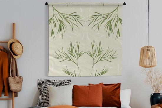 Wandkleed - Wanddoek - Pastel - Groen - Bloemen - Design - 120x120 cm - Wandtapijt