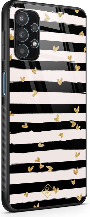 Vitre coque Samsung A32 4G - Rayures coeur | Samsung Galaxy A32 4G | Coque arrière rigide noire