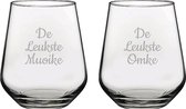 Gegraveerde Drinkglas 42,5cl De Leukste Muoike-De Leukste Omke