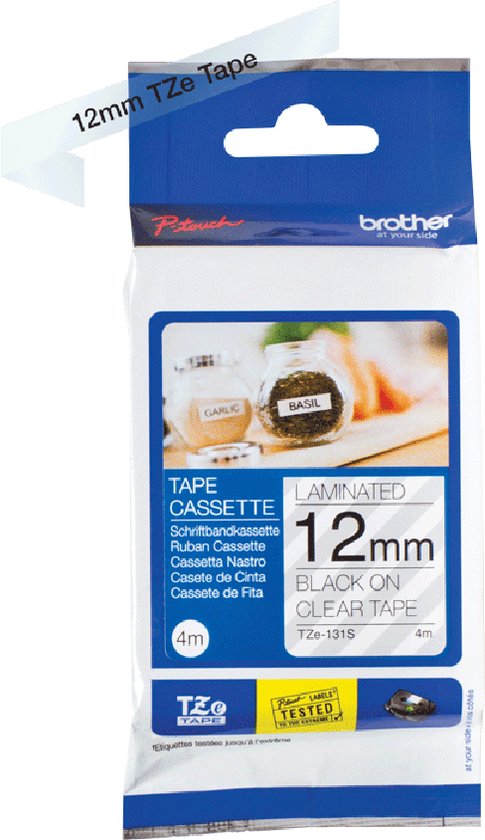 Brother TZe-131S Labeltape Tapekleur: Transparant Tekstkleur: Zwart 12 mm 4 m - Brother