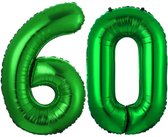 Folie Ballon Cijfer 60 Jaar Groen Verjaardag Versiering Helium Cijfer Ballonnen Feest versiering Met Rietje - 86Cm
