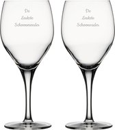 Gegraveerde Rode wijnglas 42,5cl De Leukste Schoonvader-De Leukste Schoonmoeder