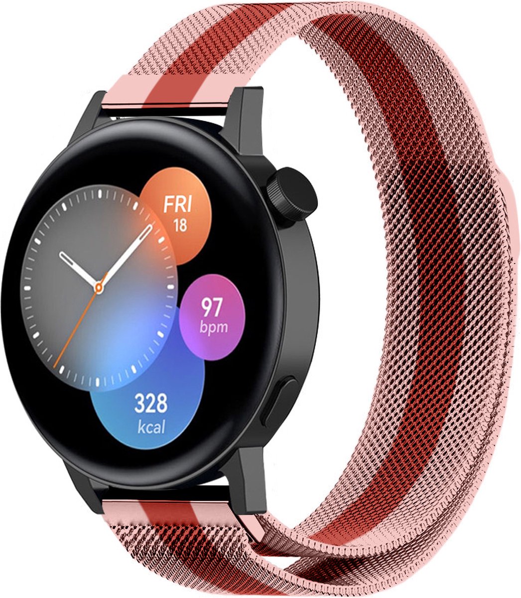 Strap-it Luxe Milanese bandje - geschikt voor Huawei Watch GT 2 42mm / GT 3 42mm / GT 3 Pro 43mm - rood/roze
