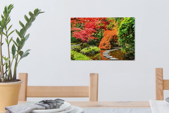 Canvas schilderij - Bomen - Stenen - Pad - Natuur - Japans - Schilderijen op canvas - 30x20 cm - Canvasdoek - Muurdecoratie