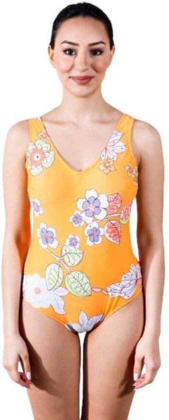 Maillot de bain - Maillot de bain - Mode maillots de bains 928 - Oranje avec détails fleuris - Taille/48