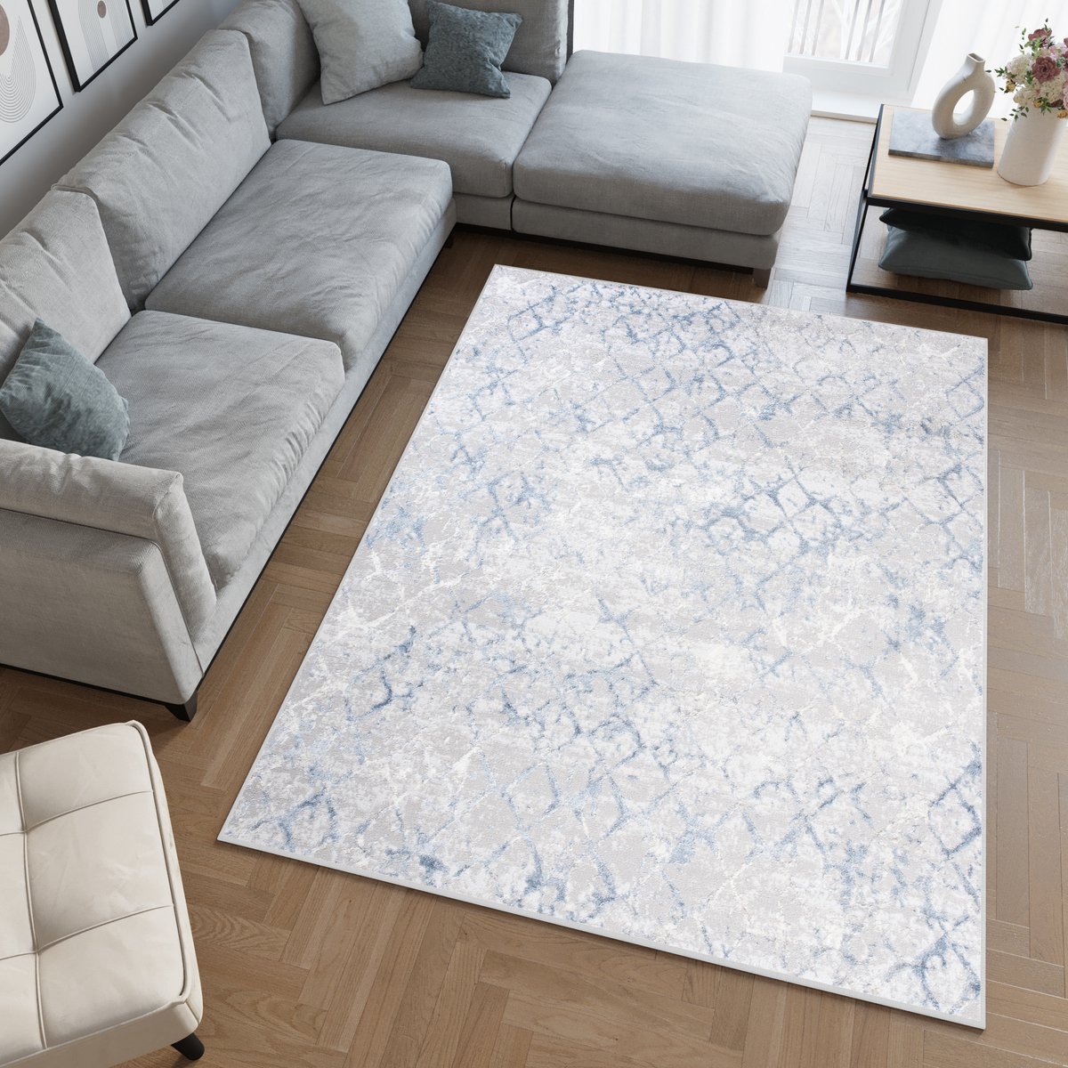 Tapiso Sky Vloerkleed Grijs Blauw Modern Slaapkamer Tapijt Maat - 140x200