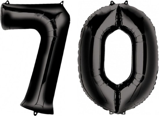 Ballon Cijfer 70 Jaar Zwart Helium Ballonnen Verjaardag Versiering Cijfer Ballon Feest Versiering Met Rietje - 86Cm