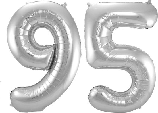 Ballon Cijfer 95 Jaar Zilver Helium Ballonnen Verjaardag Versiering Cijfer Ballon Feest Versiering Met Rietje - 86Cm