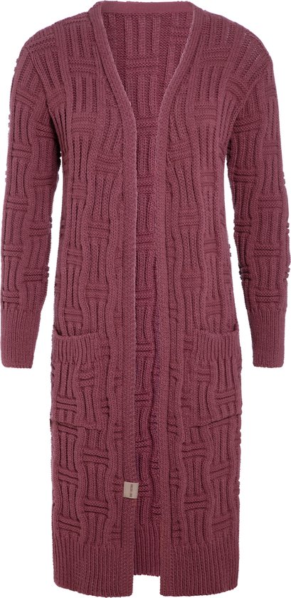 Knit Factory Bobby Long Knitted Cardigan Femme - Rouge Pierre - 36/38 - Avec poches latérales