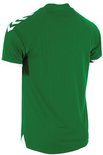 Groen sportshirt van Hummel met witte strepen op de schouders en witte boorden. Zijkant.