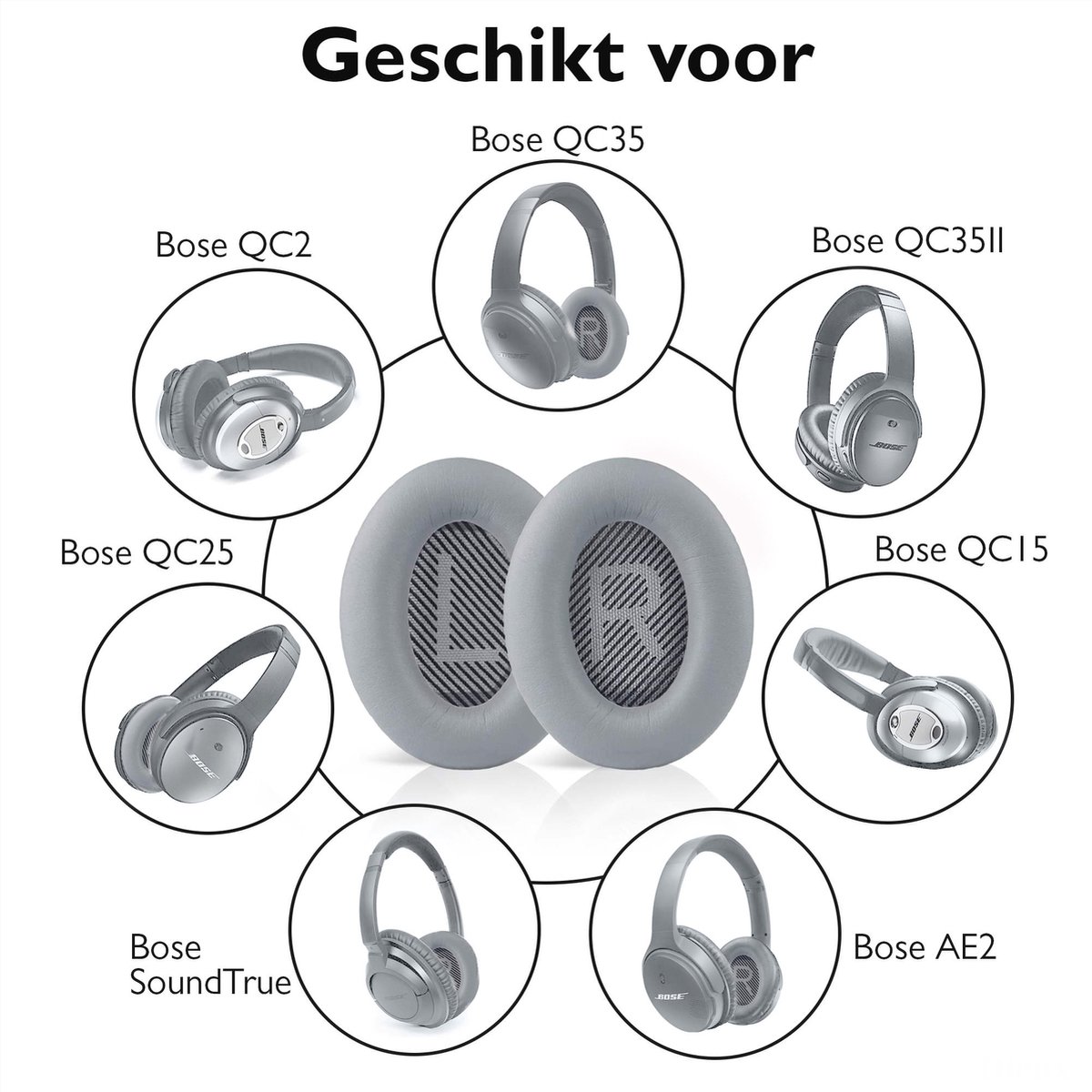 Set Oorkussens voor Bose Koptelefoon met installatie gereedschap - Grijs - QuietComfort 35 - QC35II - QC35 - QC25 - QC15 - QC2 - Soundtrue - Soundlink Around-Ear II AE2 – foto 6