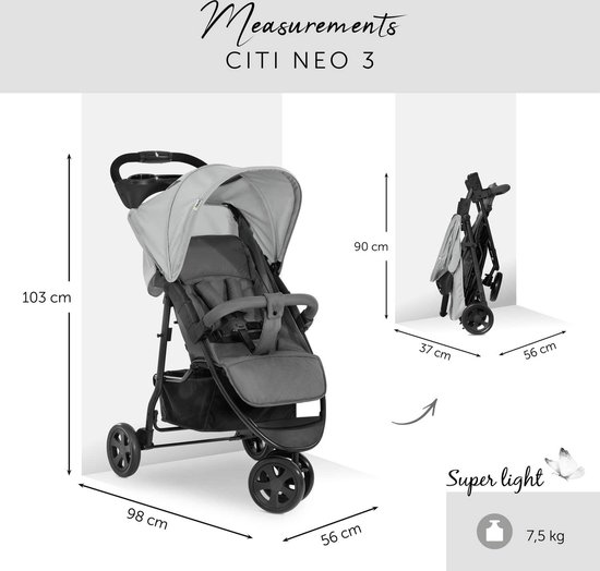 Luxe Baby - Neo Buggy met 3 Wielen - Tot 25 KG met Ligstand - Compact Inklapbaar - Baby Buggy - Baby Transport - Wandelen met Baby - 7.5 kg